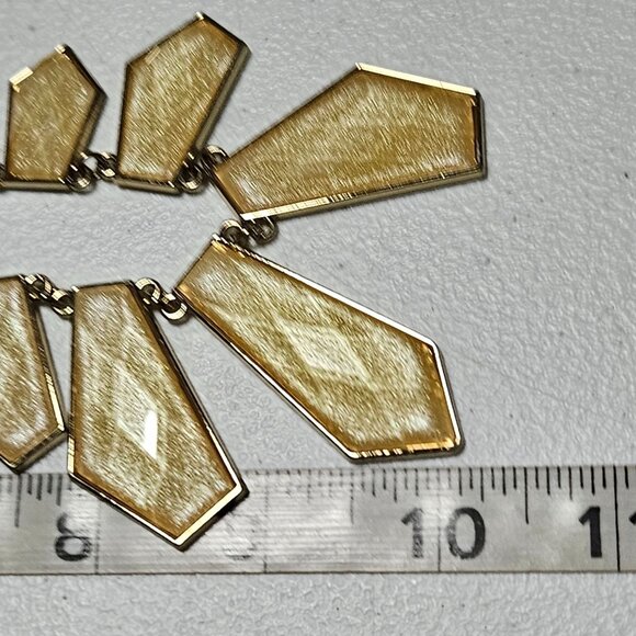 Gold Tone Geometric Statement Necklace Multi Shaped Yellow Pendants Jewelry - Picture 6 of 6